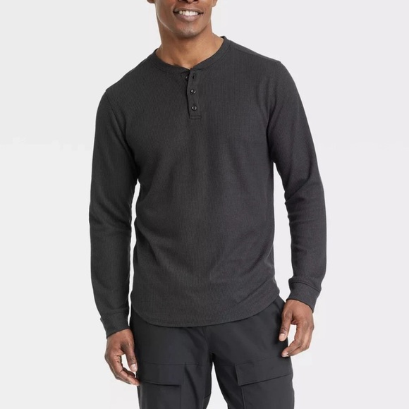 ALL IN MOTION Black Waffle Knit Long Sleeve Henley Shirt Size XXL - Picture 1 of 10